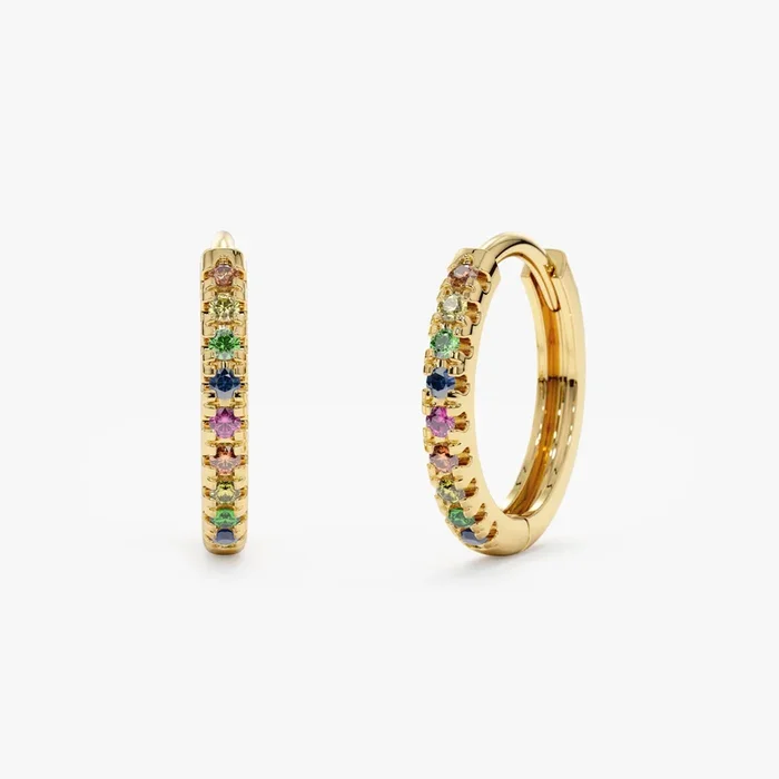 Thin Rainbow Sapphire Huggies, Javiera