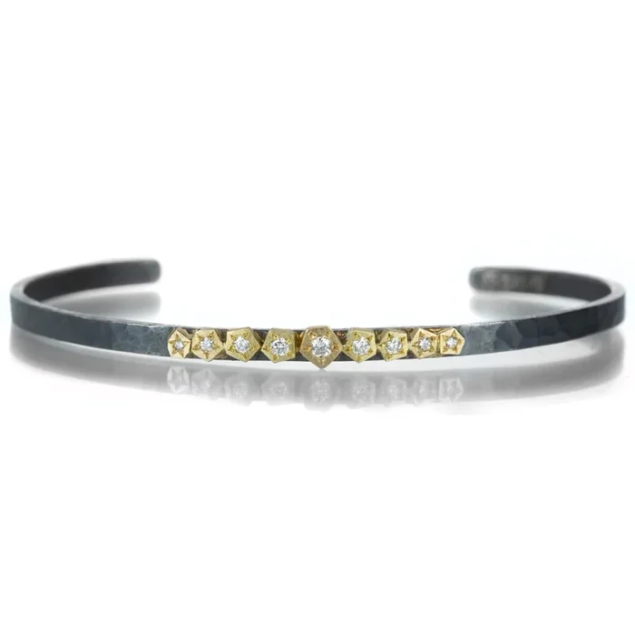 Thin Rock Cuff With Diamonds