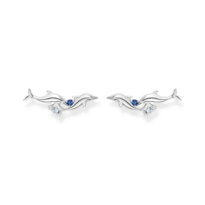Thomas Sabo Sterling Silver Ocean Dolphin Blue Cubic Zirconia Earrings