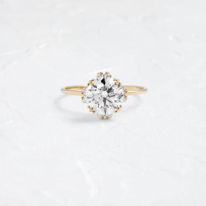 Threaded Ring with Halo, Round Cut