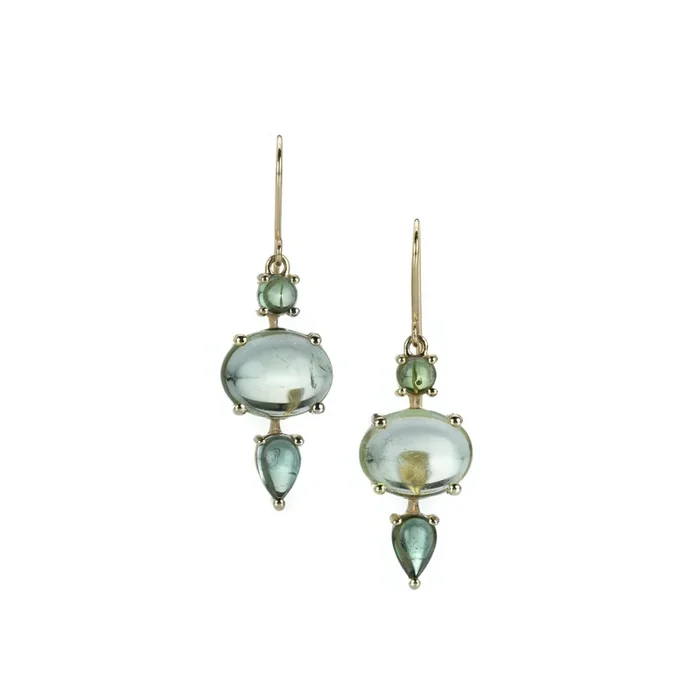 Three Drop Green Tourmaline Earrings