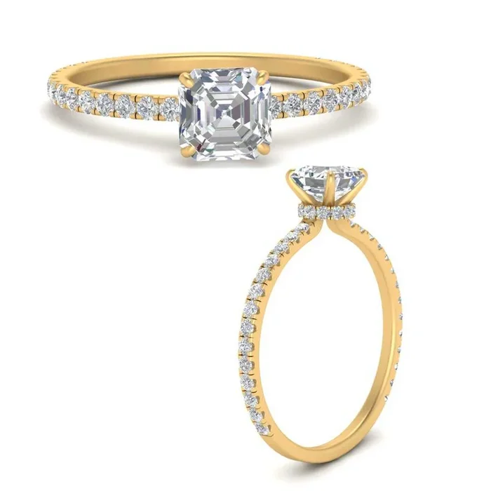 Three Fourth Asscher Cut Under Halo Ring