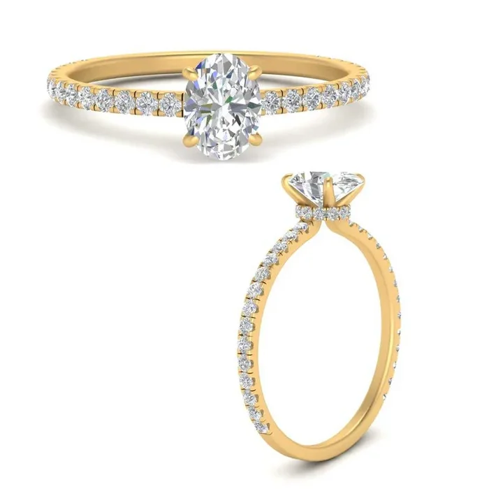 Three Fourth Oval Diamond Under Halo Ring
