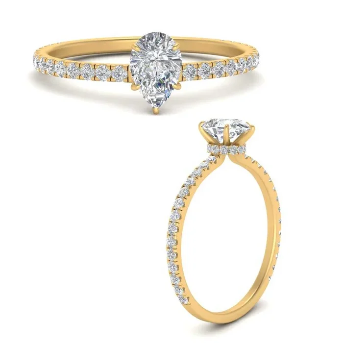 Three Fourth Pear Diamond Under Halo Ring