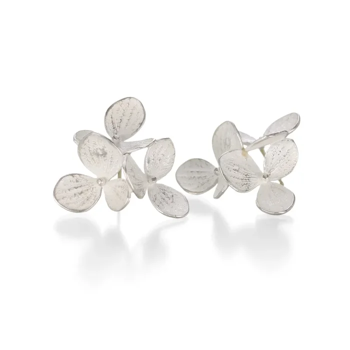 Three Part Silver Hydrangea Studs