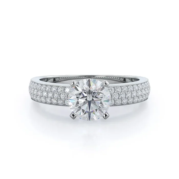 Three Row Micro Pave Lab Diamond Engagement Ring