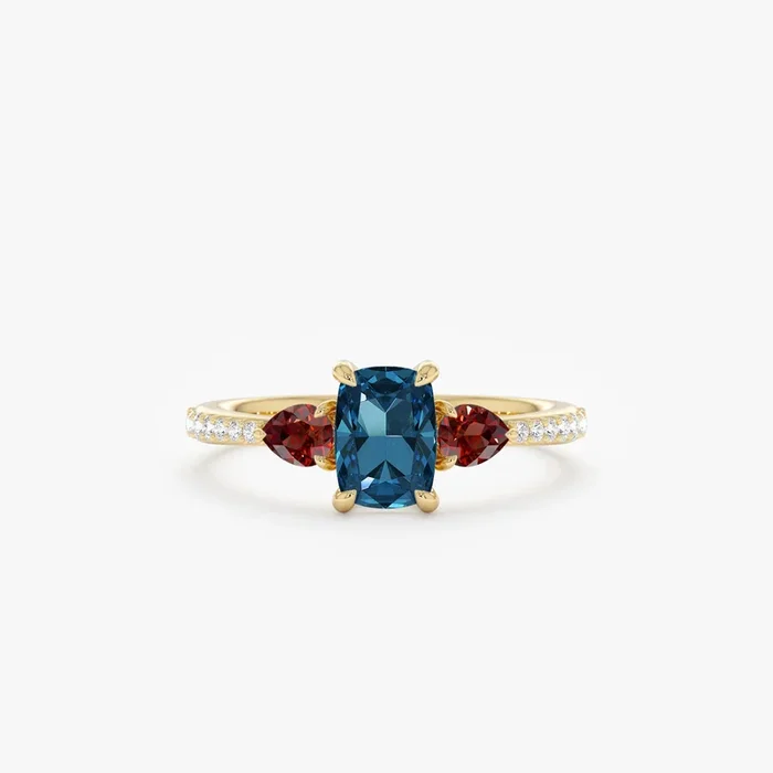 Three Stone Blue Topaz Cocktail Ring, Maelis