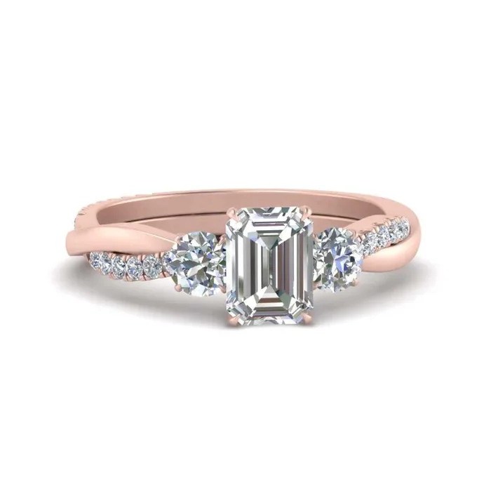 Three Stone Emerald Cut Twisted Vine Ring