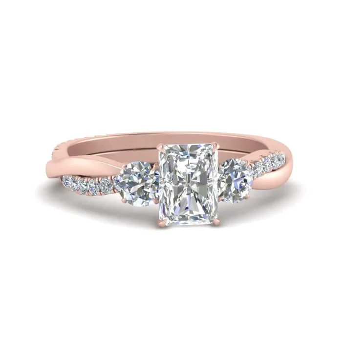 Three Stone Radiant Cut Twisted Vine Diamond Ring