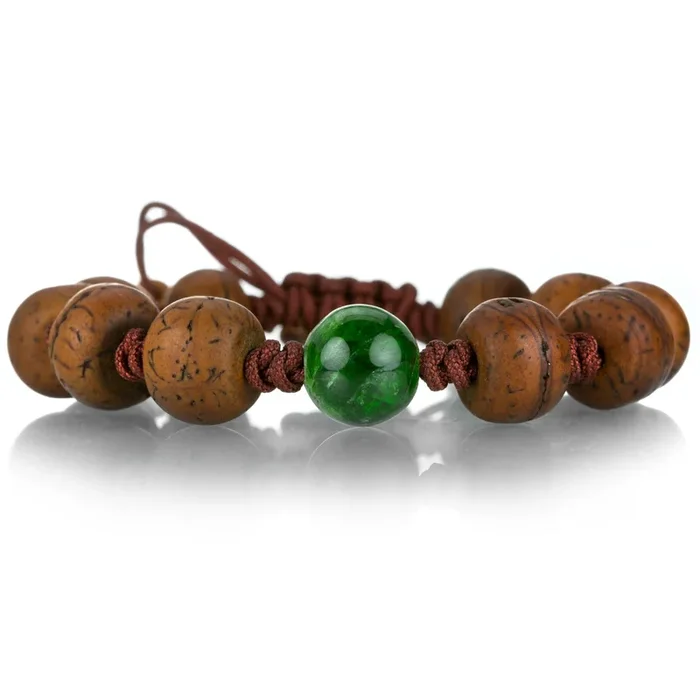 Tibetan Bodhi Bead Bracelet with Chrome Diopside