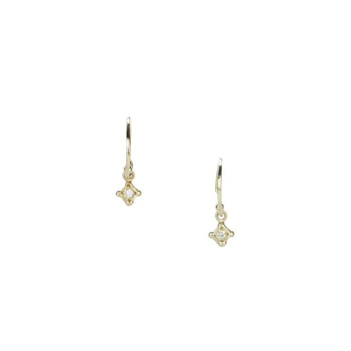 Tiny Diamond Bezel Drop Earrings