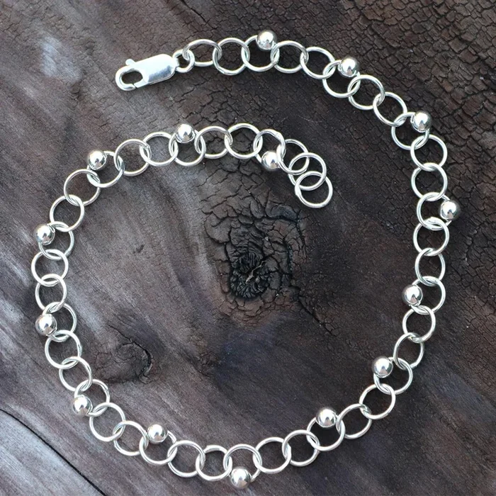 Tiny Links and Beads Anklet A05