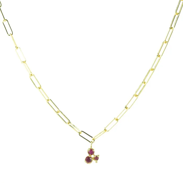 Tiny Ruby Trio Paperclip Necklace