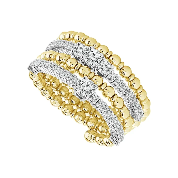 Titanium And 14K Yellow And White Gold Multi Row Flexi Diamond Ring