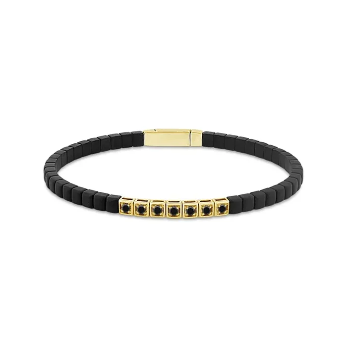 Titanium And 14K Yellow Gold Natural Black Diamonds Flex Bracelet