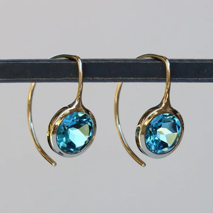 Toby Pomeroy Blue Topaz Short Comet Earrings in 14k Yellow Gold