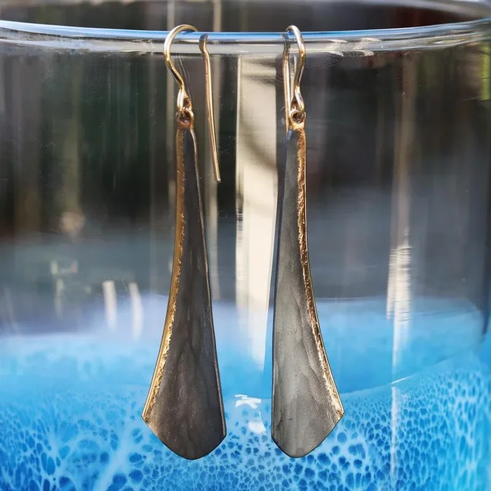Toby Pomeroy Long Articulated Orchid Earrings in 14k Gold and Matte Silver
