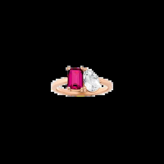 Toi et Moi Gemstone Classic Ring – Red Ruby & White Topaz