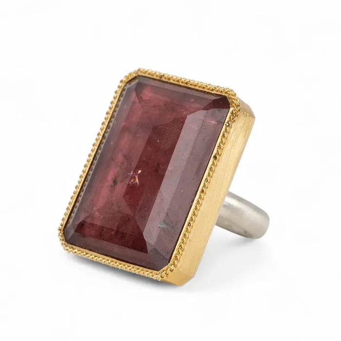 Tourmaline Statement Ring in Sterling Silver and 18k Gold