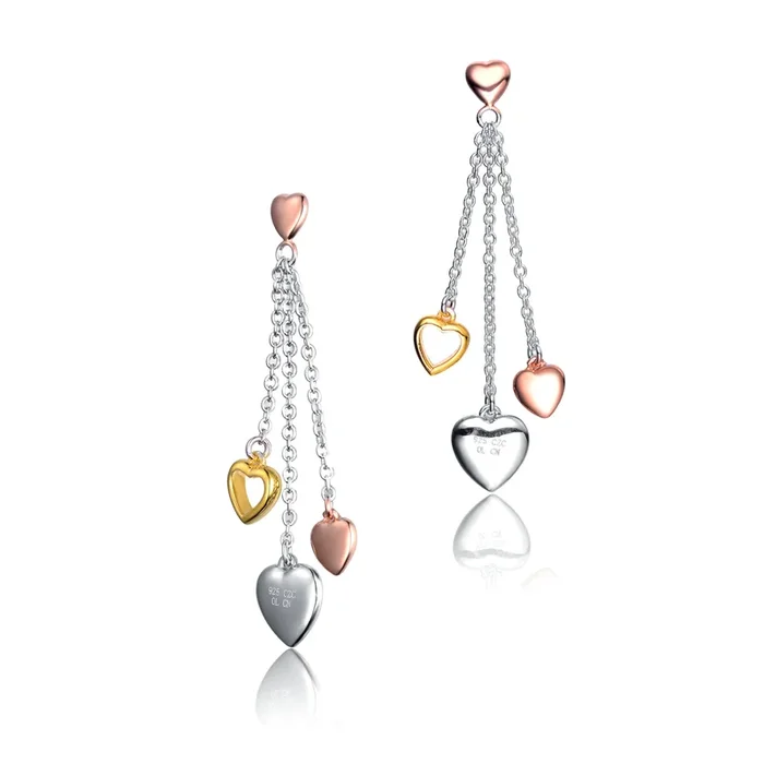 Tri Color Heart Dangling Earrings