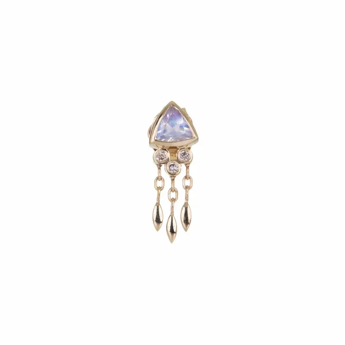 Triangular Moonstone and Diamond Stud (Single)