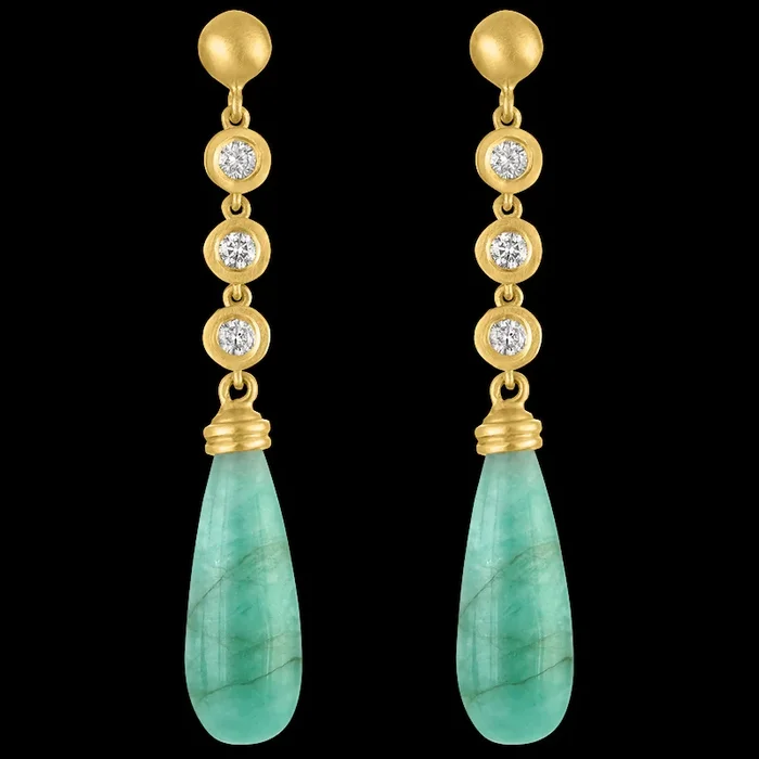 Trio Diamond and Opaque Emerald Chime Earrings