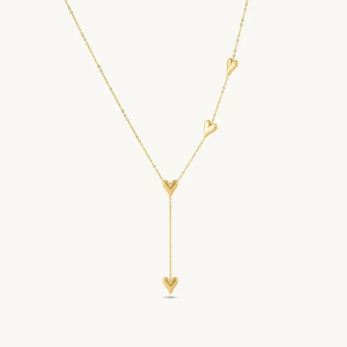 Trio Heart Lariat Necklace