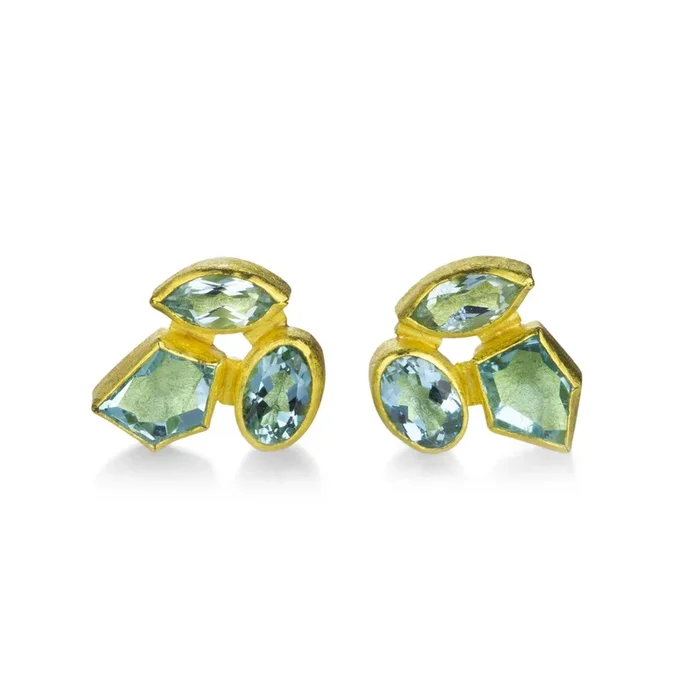 Triple Aquamarine Studs