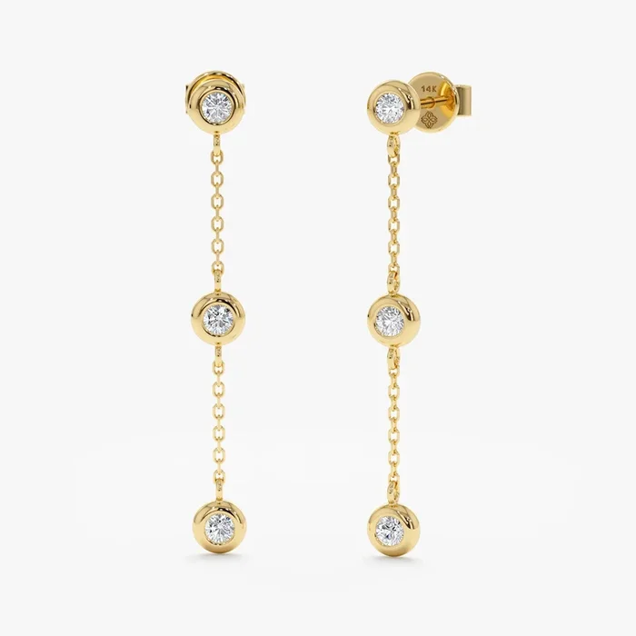 Triple Diamond Hanging Earring Studs, Sue