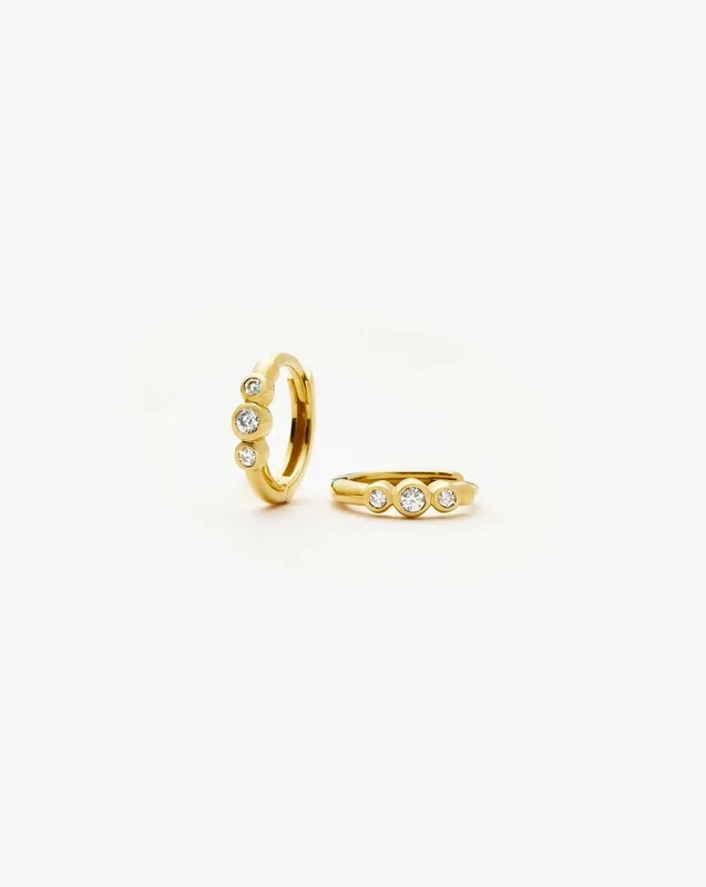 Triple Stone Small Hoop Earrings | 18ct Gold Plated