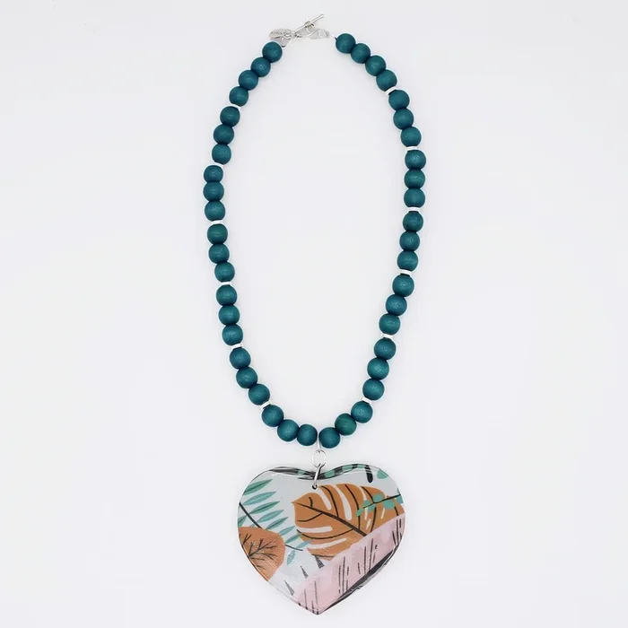 Tropical Decoupage Heart Necklace