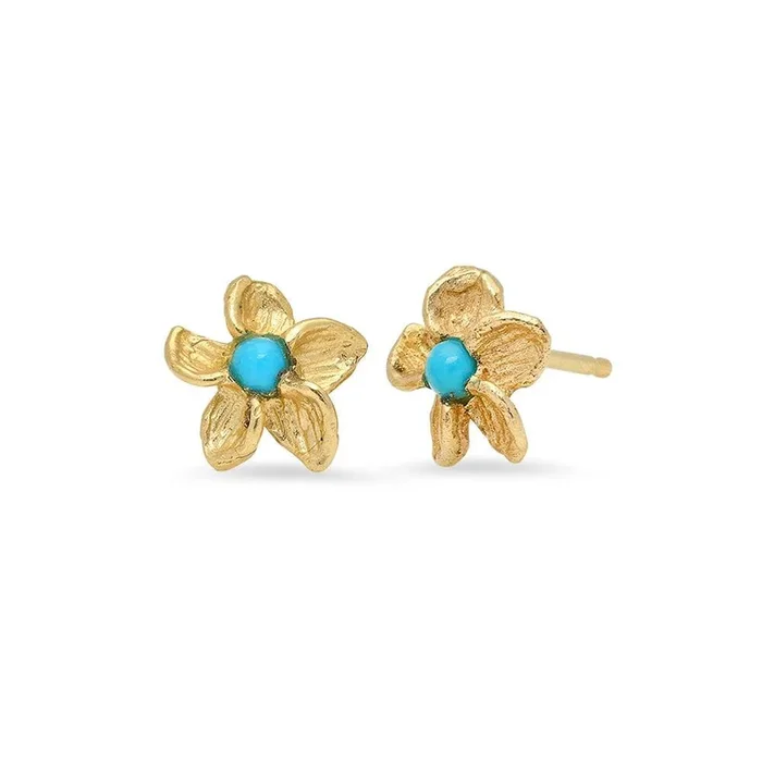 Tropical Flower Turquoise Gold Earrings