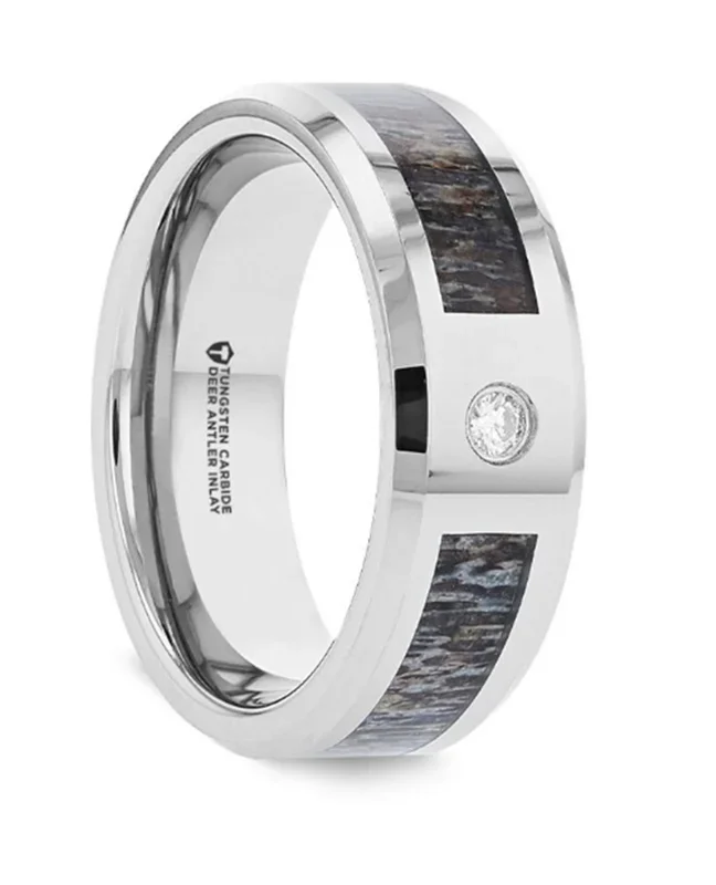 Tungsten Carbide ‘Colton’ 8mm Ombre Deer Antler Inlay Diamond Wedding Band