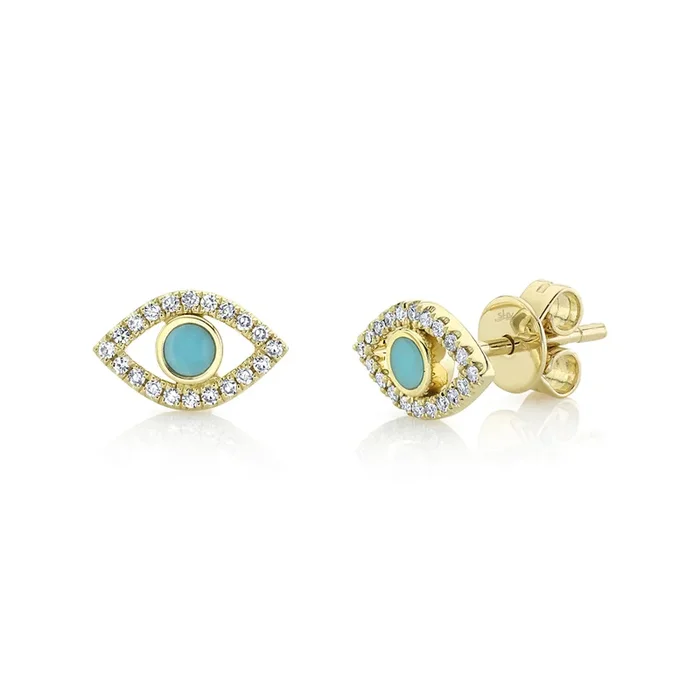 Turquoise & Diamond Eye Stud Earrings