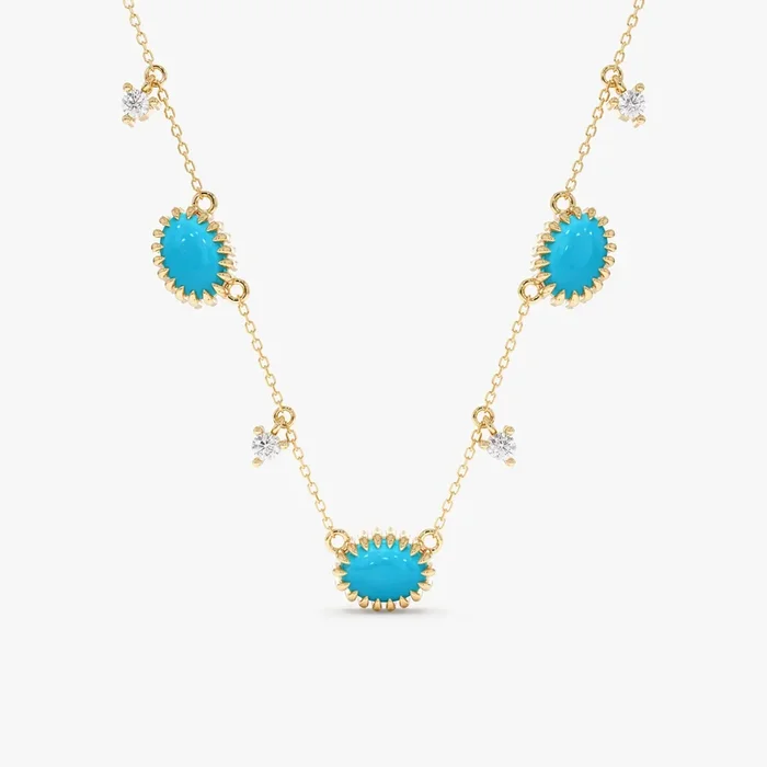 Turquoise and Lab Diamond Station Necklace, Tyrene