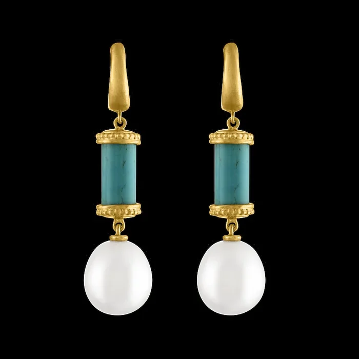 Turquoise and South Sea Pearl Tropaion Earrings