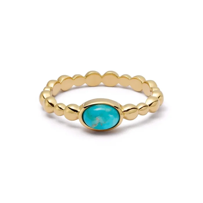 Turquoise Healing Stone Bobble Ring 18ct Gold Plate