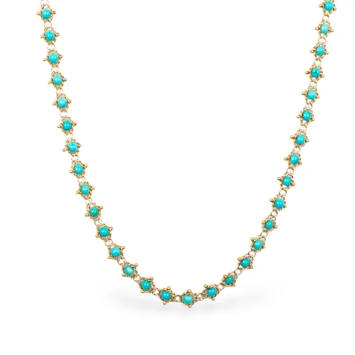 Turquoise Woven Necklace in 18k Gold