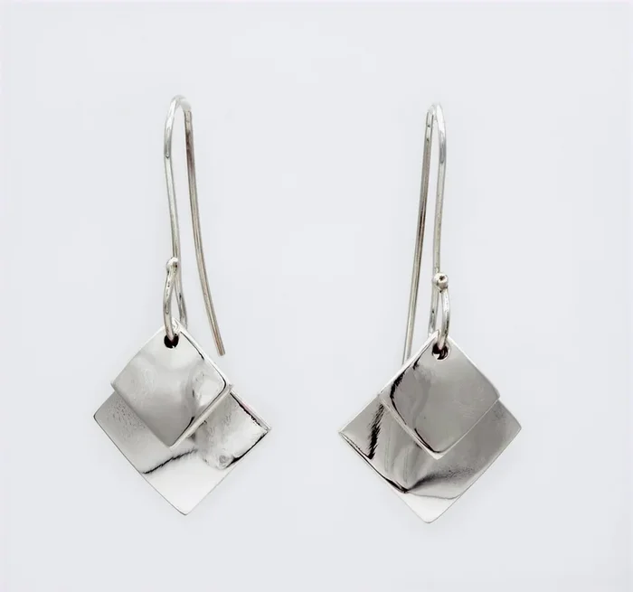 Twin Diamond Sterling Silver Dangle Earrings