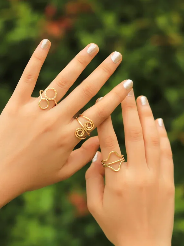 TwinArt Handcrafted 3 Rings Combo Brass Adjustable Ring (Anti Tarnish)