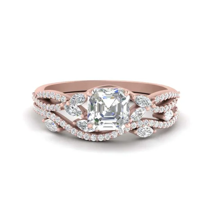Twisted Vine Luxury Asscher Diamond Bridal Set