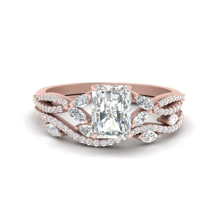 Twisted Vine Luxury Radiant Diamond Bridal Set