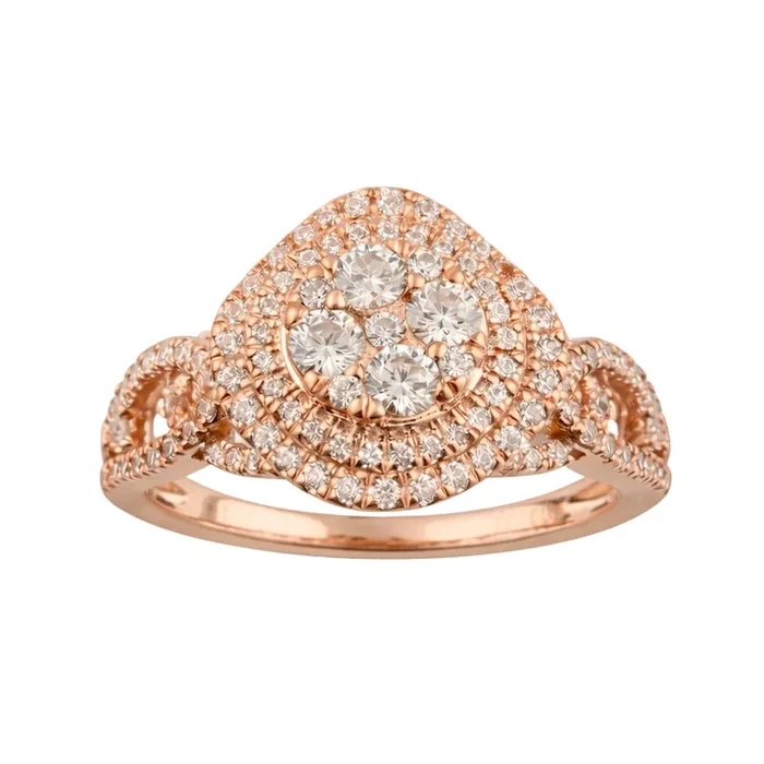 Two Hearts® Round Double Halo Cluster Diamond Engagement Ring