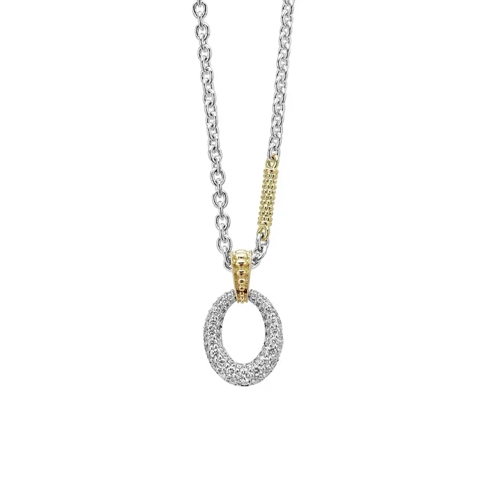 Two-Tone Oval Diamond Pendant Necklace