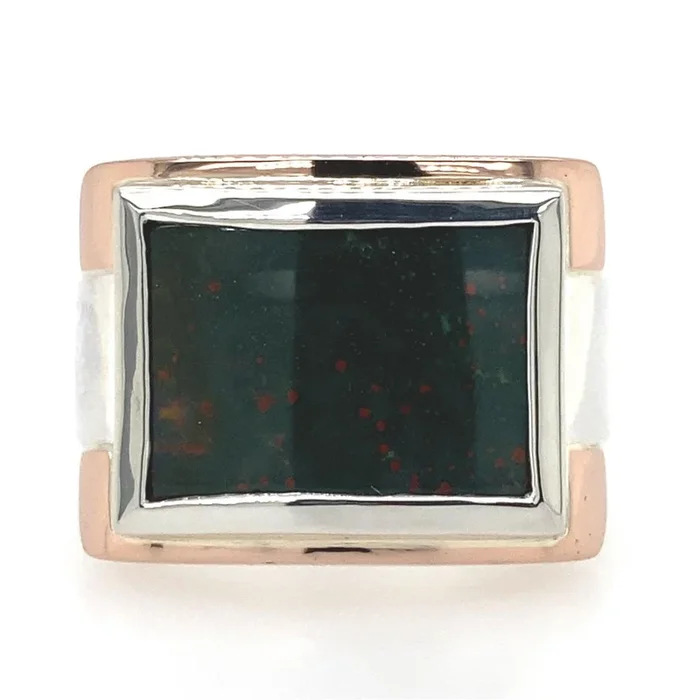 Two-Tone Rectangular Bloodstone Contemporary Ring