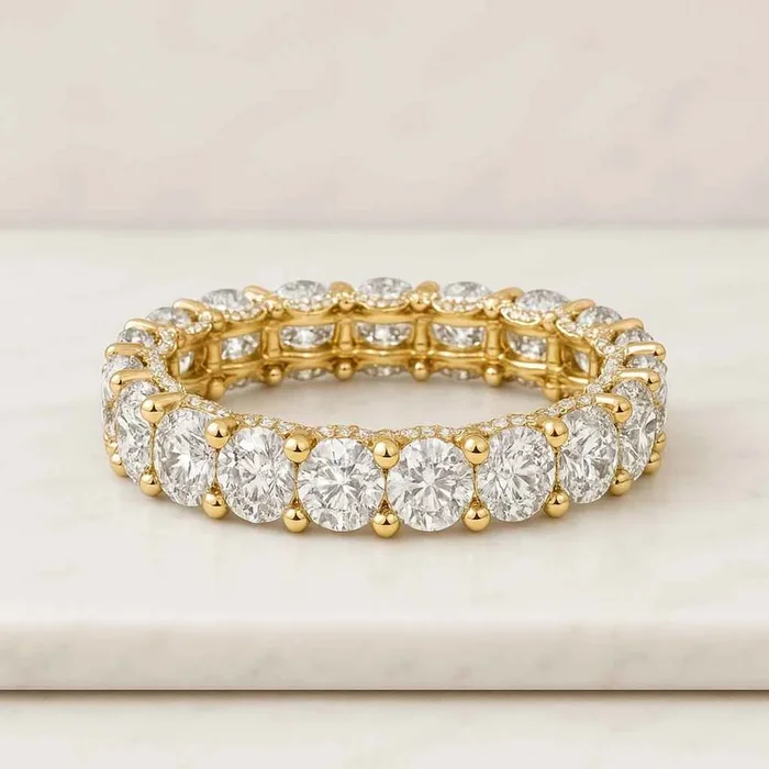U Prong Round Pave Set Diamond Eternity Wedding Band For Her