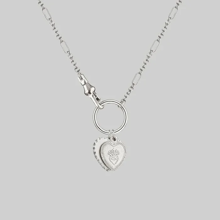 VALENTINA. Multi Heart Charm Clasp Necklace – Silver