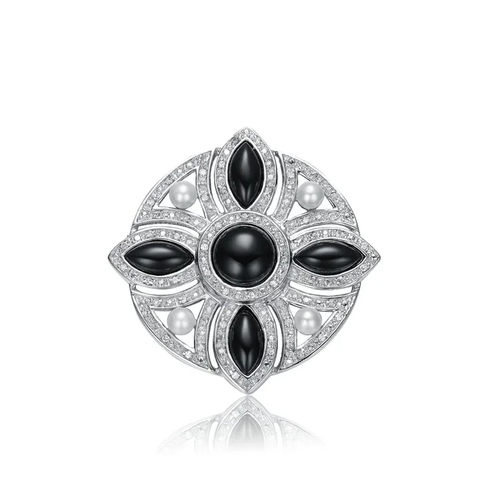 Valerie Black And White Cross Flower Pin
