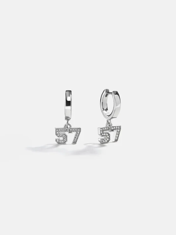 Varsity Number Custom Huggie Earrings – Silver Double Digit