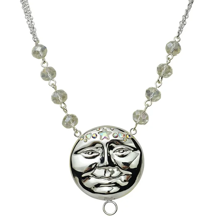 Venus Light & Love Metallic Seaview Moon Rear View Mirror Ornament/Necklace (Sterling Silvertone)